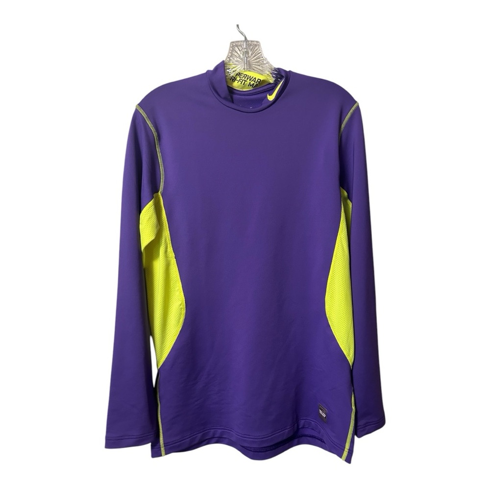 Nike Pro Combat Dri Fit Long Sleeve Hyper Warm Mock Neck Athletic Gym Tees Shirt